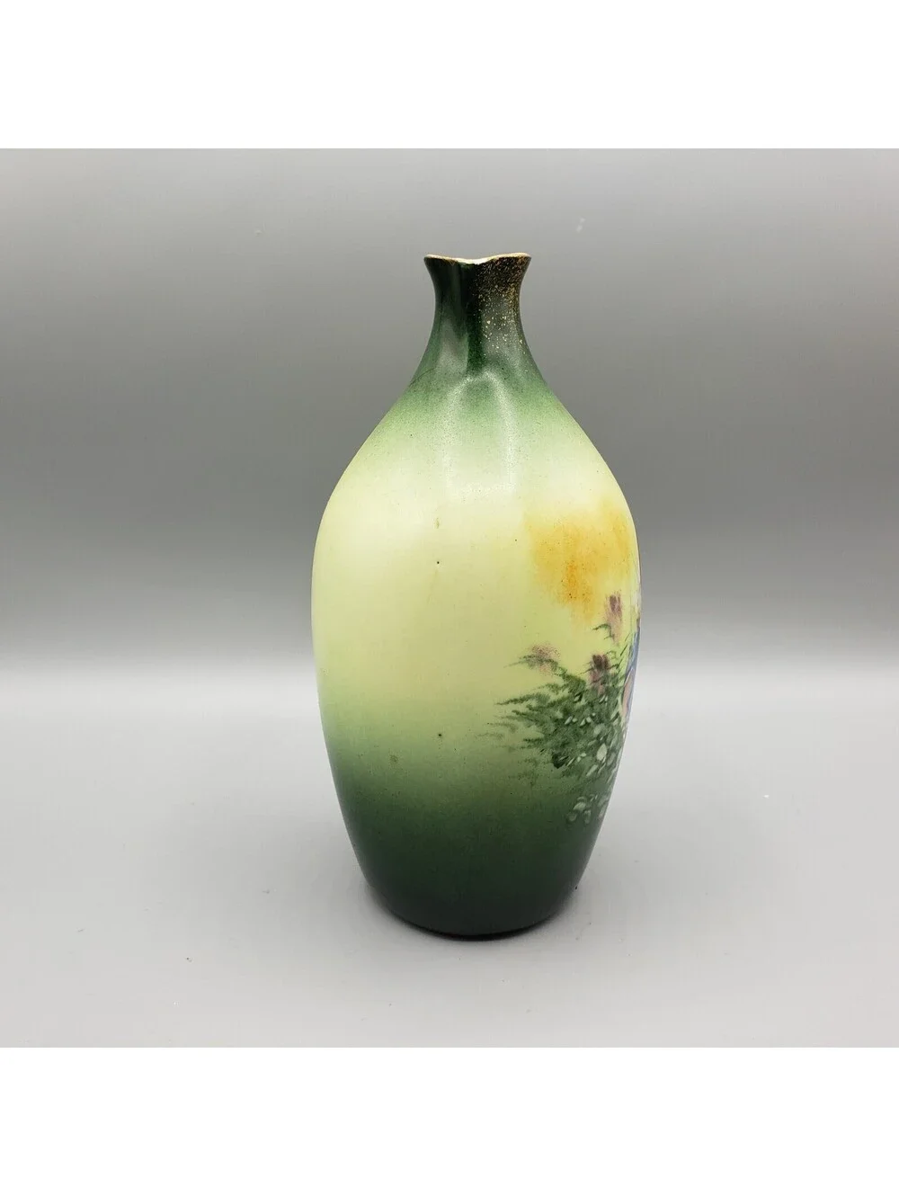 Vintage Austria Ewer Vase Maiden in Field of Flowers Green Pitcher Jug Porcelain